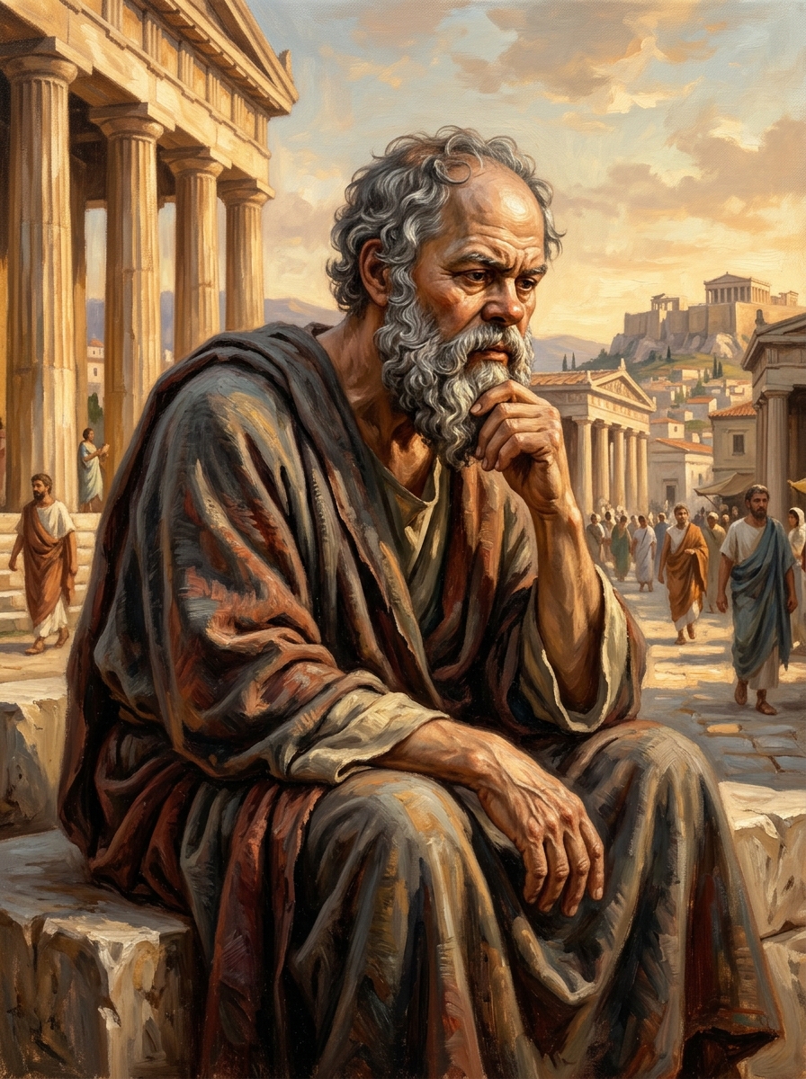 Fine art oil painting of Socrates in ancient Athens